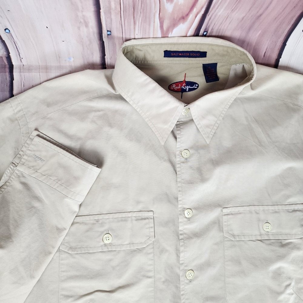 Reel Legends Saltwater Solid Mens XL Long Sleeve Button Up Fishing Shirt Tan